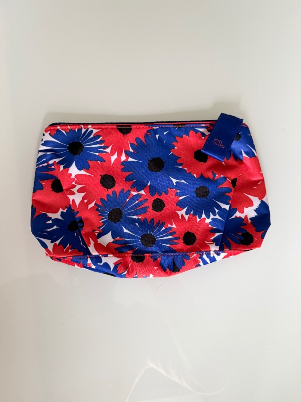 Estée Lauder Orange Blue Floral Cosmetic Makeup Bag Zip Pouch